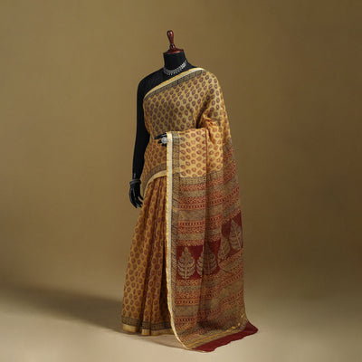 Bagh Hand Block Print Natural Dyed Kota Doria Cotton Saree 23