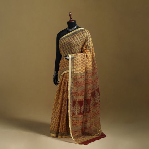 Bagh Hand Block Print Natural Dyed Kota Doria Cotton Saree 23
