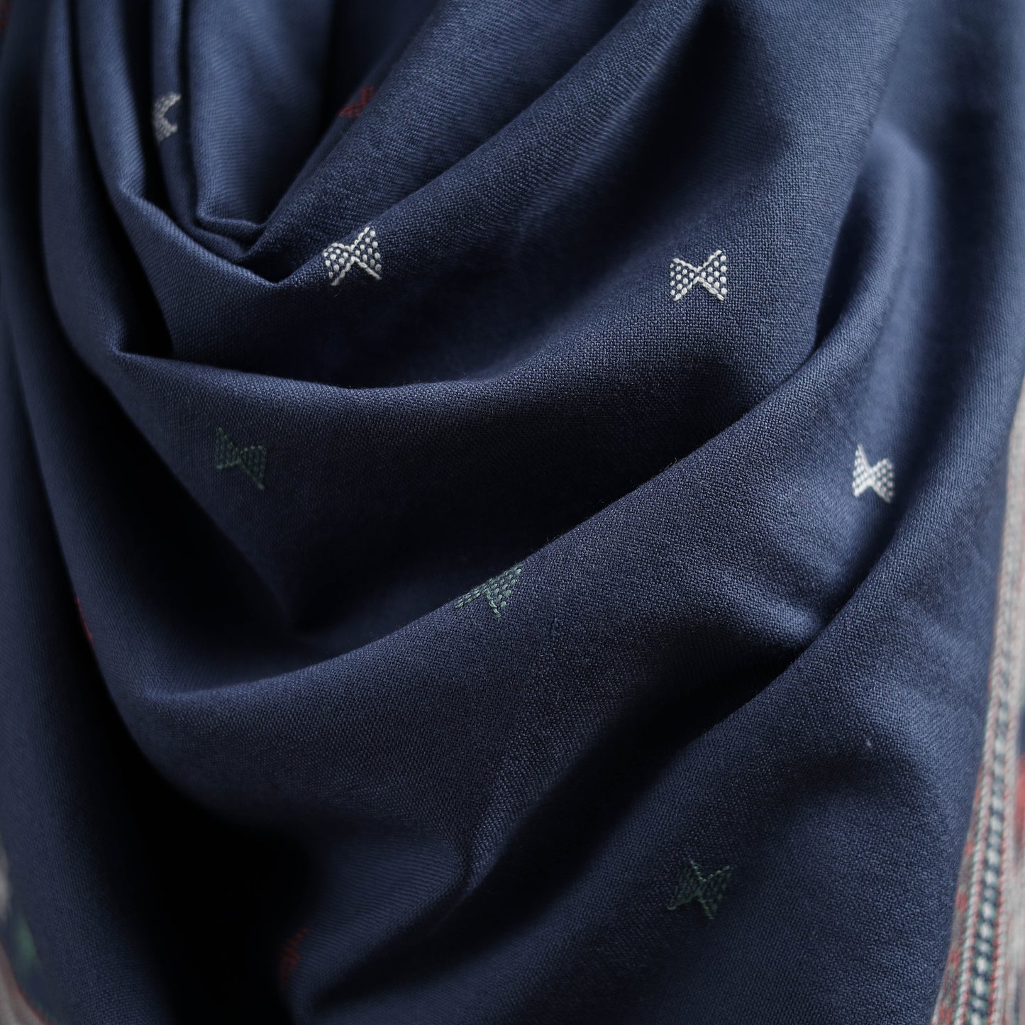 Blue - Kutch Handwoven Merino Wool Dhabla Shawl 29