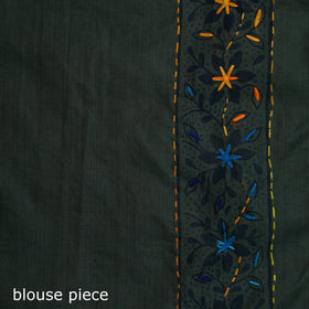 Green - Bengal Kantha Hand Embroidery Silk Cotton Chapa Work Saree 25