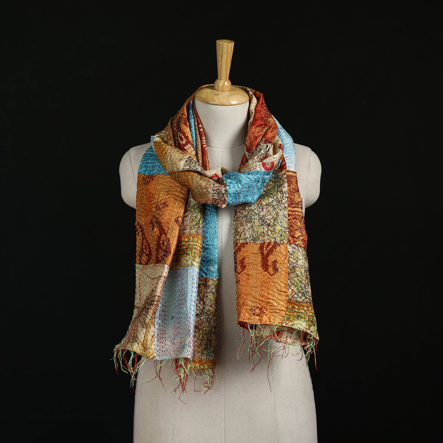 Bengal Kantha Handwork Patchwork Reversible Silk Stole 30