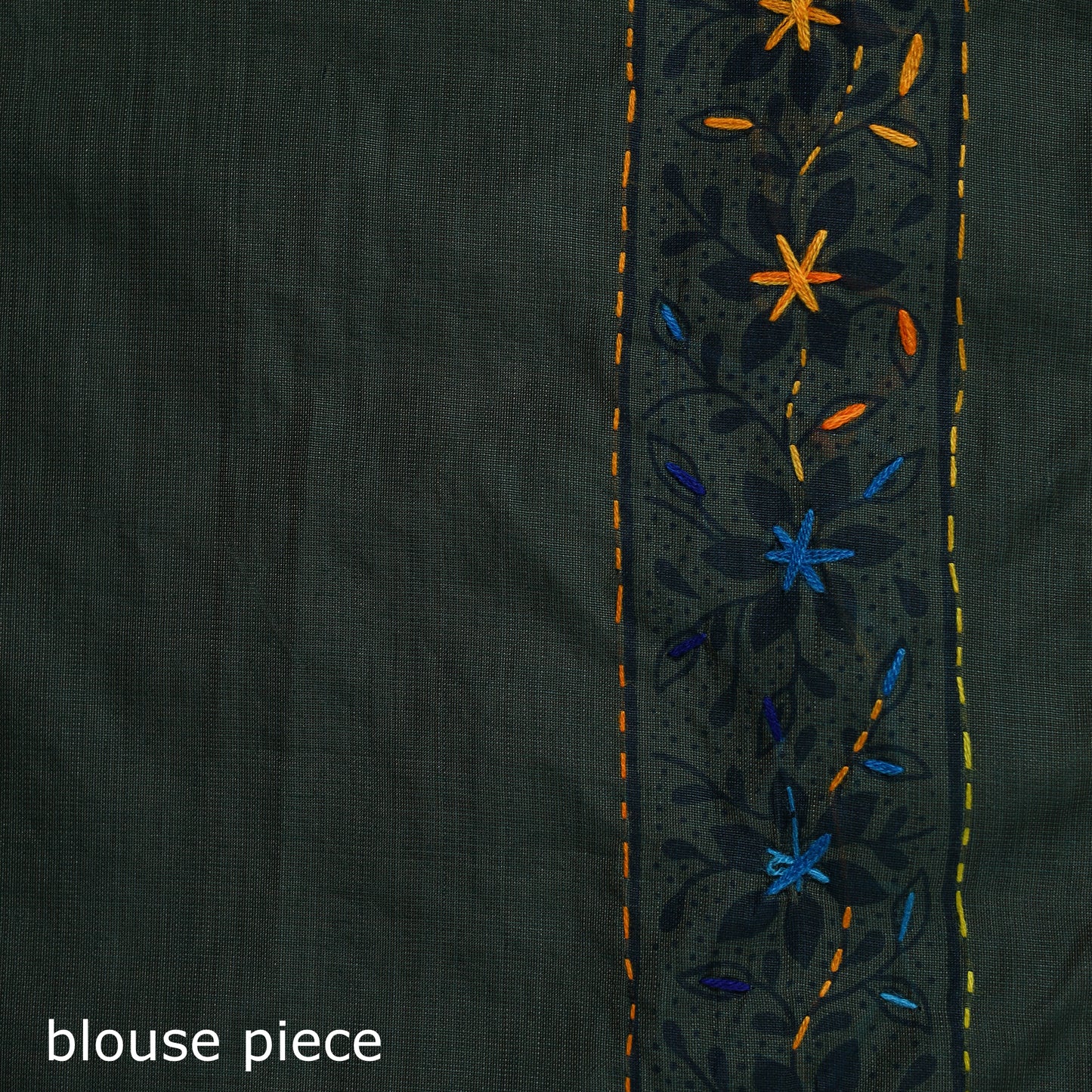 Green - Bengal Kantha Hand Embroidery Silk Cotton Chapa Work Saree 16