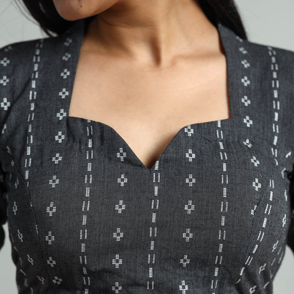 Black - Jacquard Weave Cotton Stitched Blouse 06