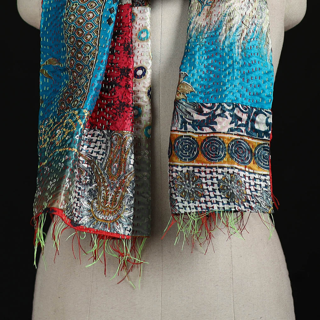 Bengal Kantha Handwork Patchwork Reversible Silk Stole 31
