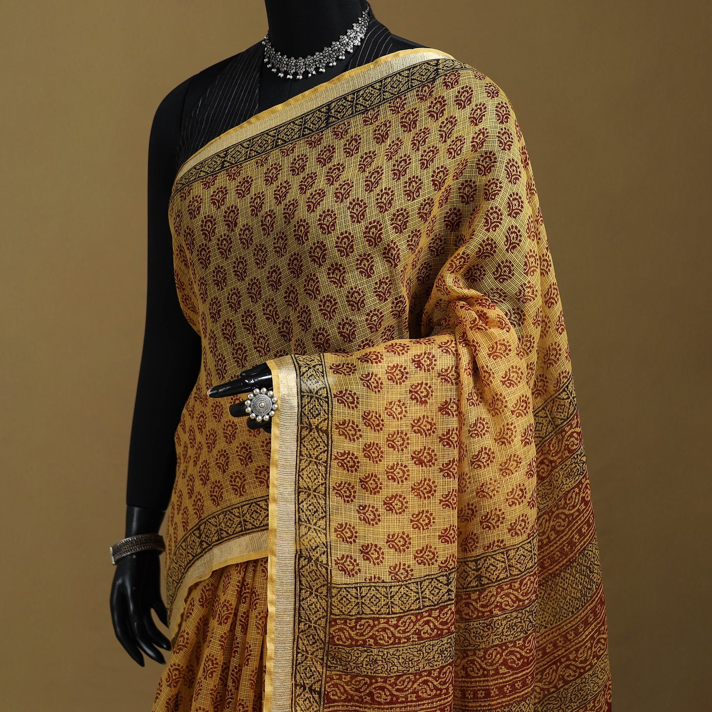 Bagh Hand Block Print Natural Dyed Kota Doria Cotton Saree 23
