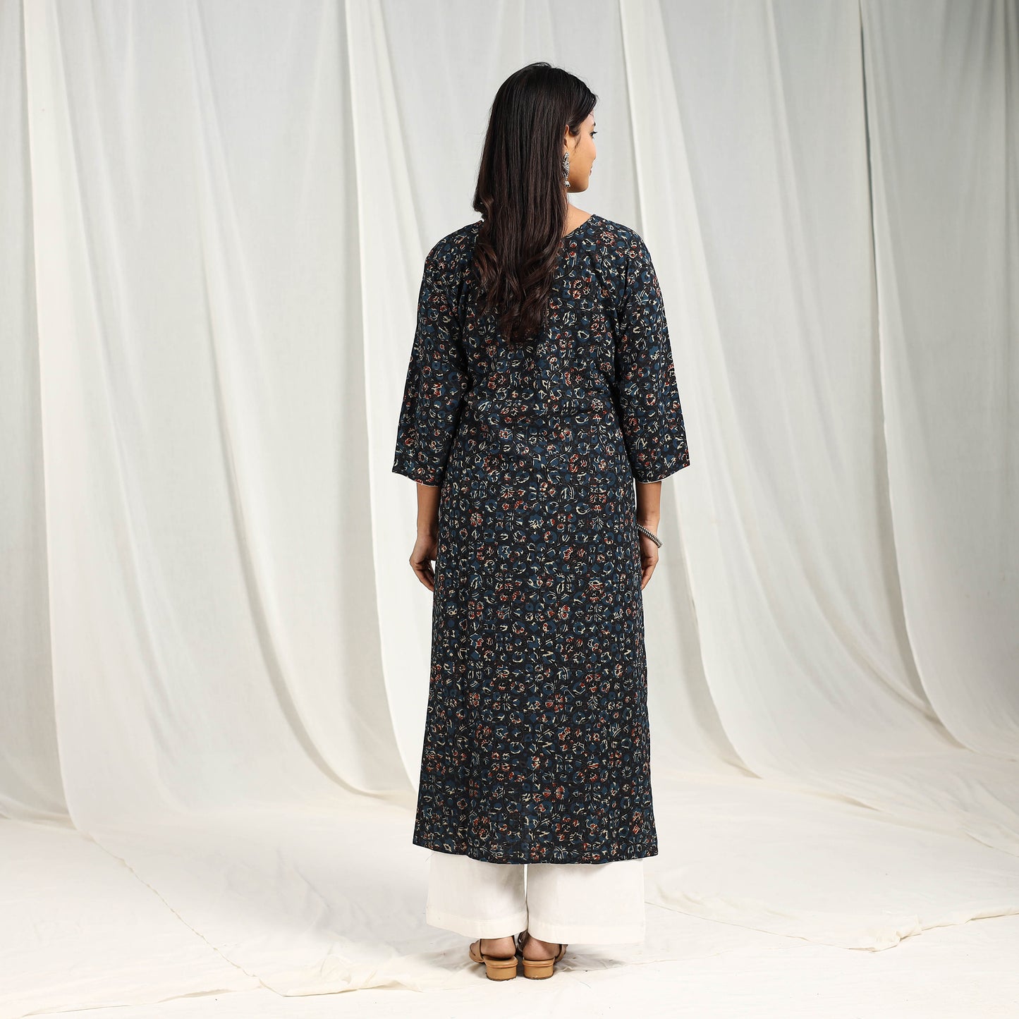 Buy Block Print Cotton Straight Blue Ajrakh Kurta for Women