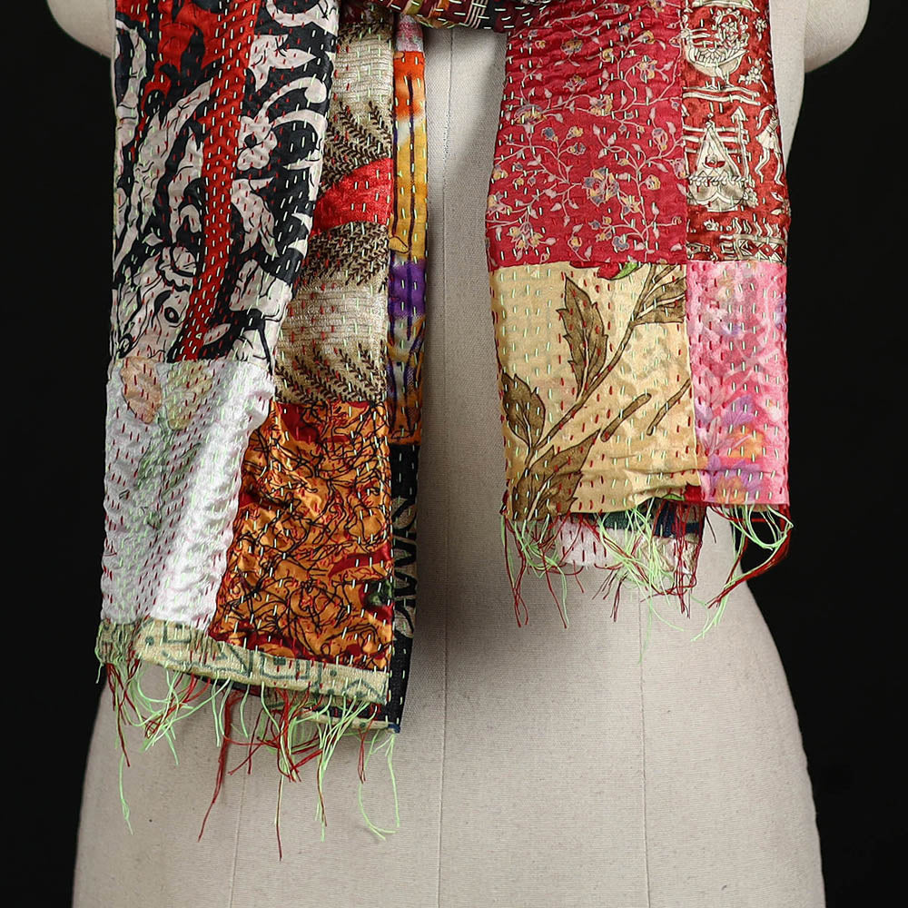 Bengal Kantha Handwork Patchwork Reversible Silk Stole 32