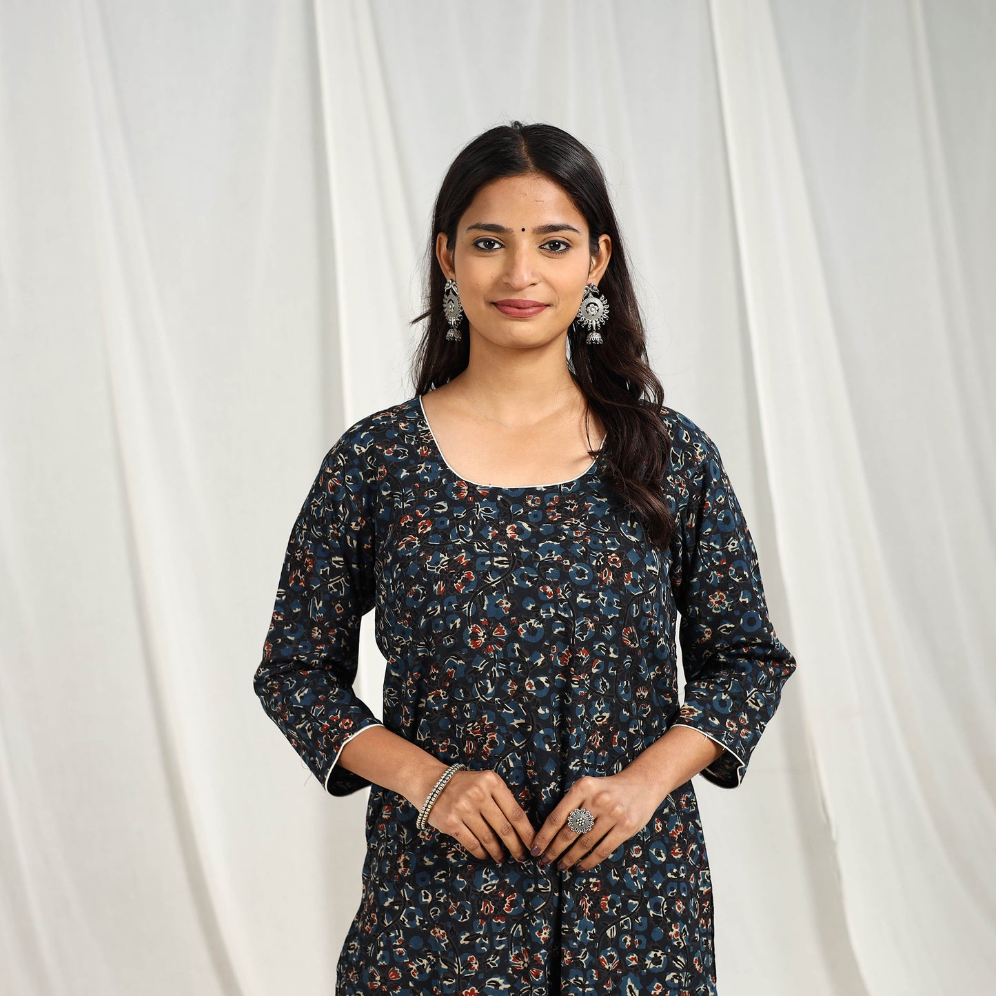 Buy Block Print Cotton Straight Blue Ajrakh Kurta for Women