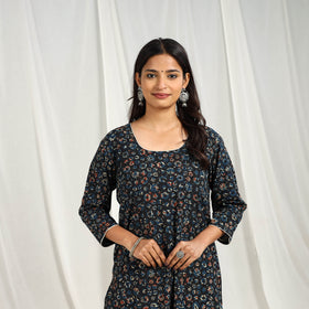 Buy Block Print Cotton Straight Blue Ajrakh Kurta for Women