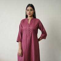 Raha Purple Linen Cotton Plain Kurta