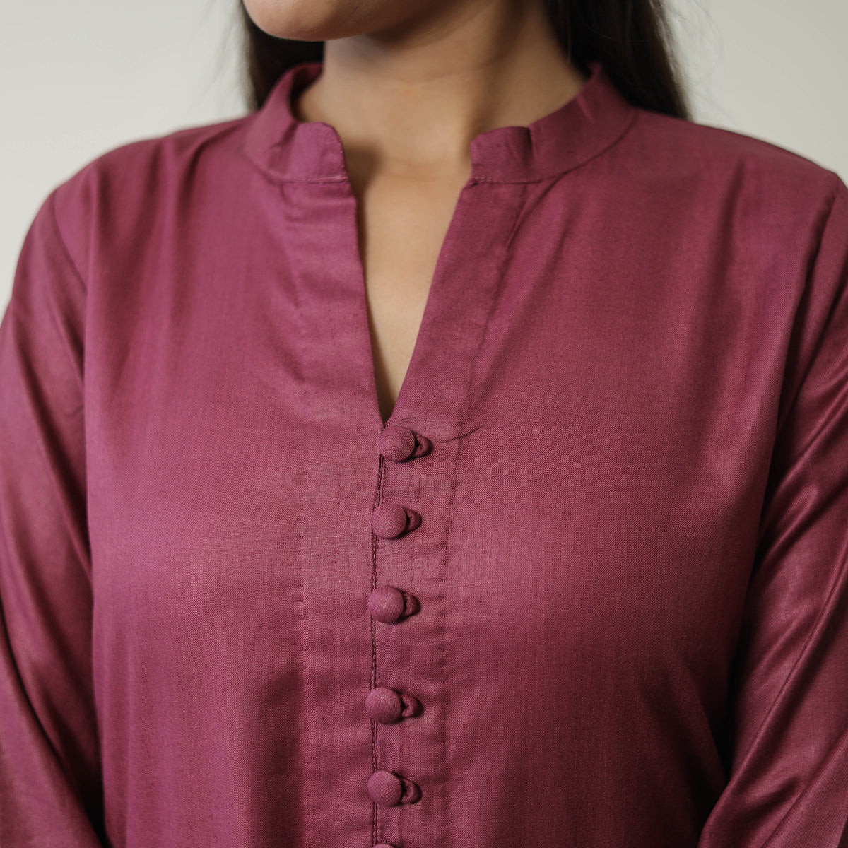 Raha Purple Linen Cotton Plain Kurta