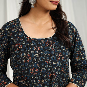 Buy Block Print Cotton Straight Blue Ajrakh Kurta for Women