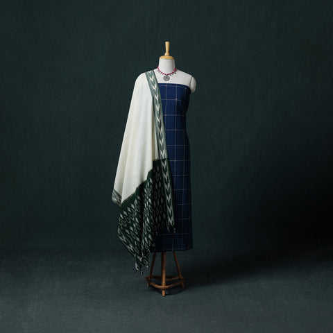 Jamdani Handloom Cotton Unstitched Dress Material: Kurta & Dupatta with Earrings 11