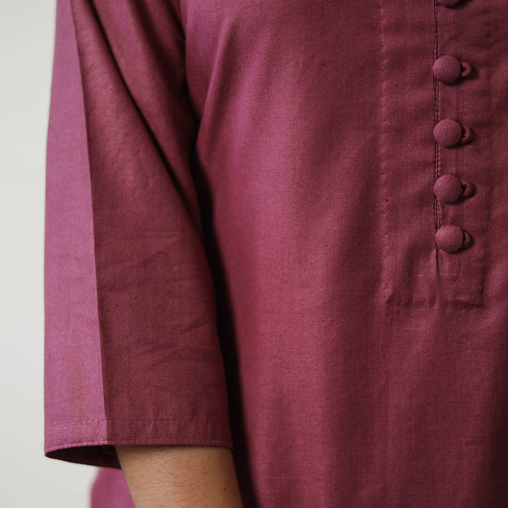 Raha Purple Linen Cotton Plain Kurta