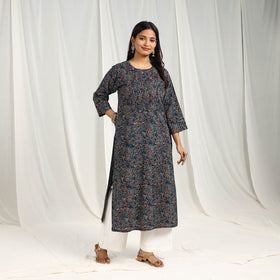 Blue Ajrakh Block Print Cotton Long Kurta 