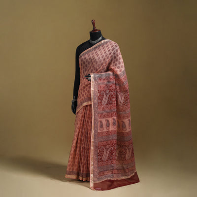 Bagh Hand Block Print Natural Dyed Kota Doria Cotton Saree 24