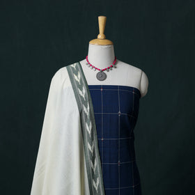 Jamdani Handloom Cotton Unstitched Dress Material: Kurta & Dupatta with Earrings 11