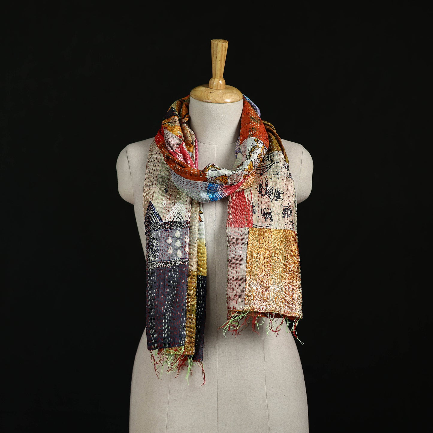 Bengal Kantha Handwork Patchwork Reversible Silk Stole 35