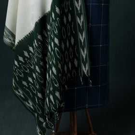Jamdani Handloom Cotton Unstitched Dress Material: Kurta & Dupatta with Earrings 11