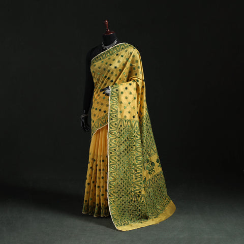 Bengal Kantha Hand Embroidery Silk Cotton Chapa Work Saree 27