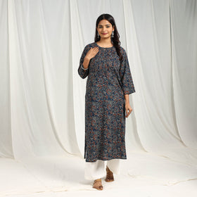 Blue Ajrakh Block Print Cotton Long Kurta 