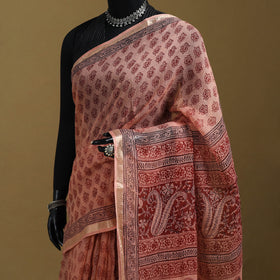 Bagh Hand Block Print Natural Dyed Kota Doria Cotton Saree 24