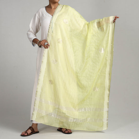Green - Traditional Chanderi Silk Handloom Zari Stripe Buta Dupatta