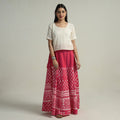Pink Hand Batik Printed Running Stitch Cotton Long Skirt 