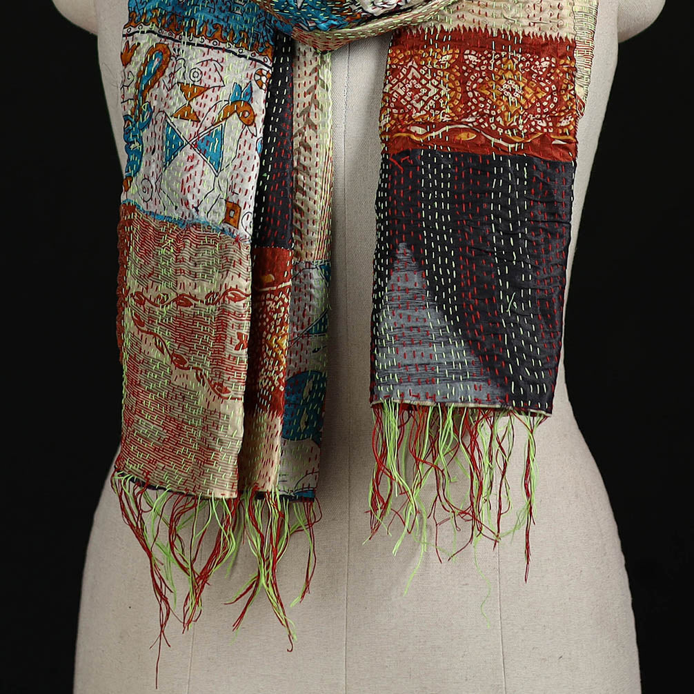 Bengal Kantha Handwork Patchwork Reversible Silk Stole 36
