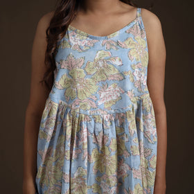 Sanganeri Floral Hand Block Print Cotton Flared Long Dress for Women 15