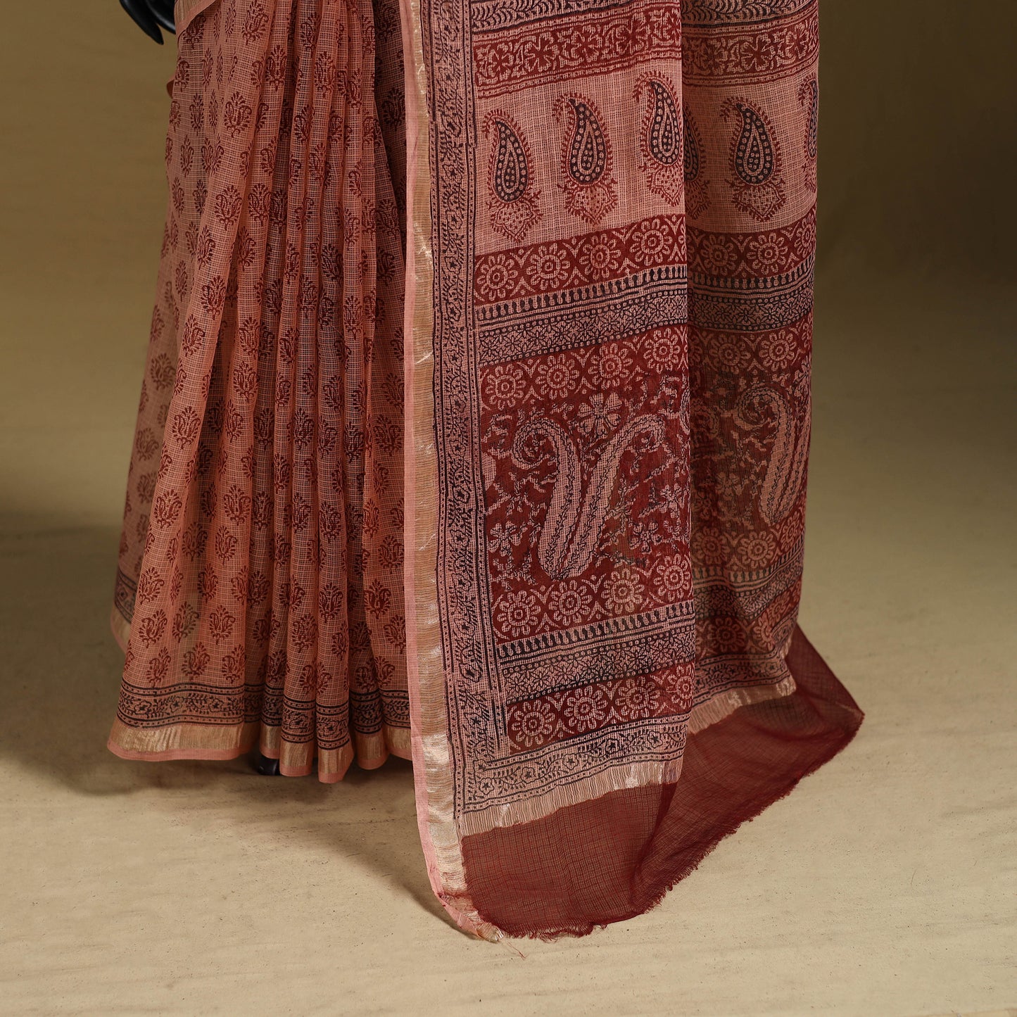 Bagh Hand Block Print Natural Dyed Kota Doria Cotton Saree 24
