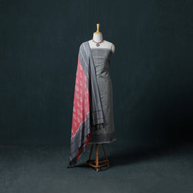 Jamdani Handloom Cotton Unstitched Dress Material: Kurta & Dupatta with Earrings 12