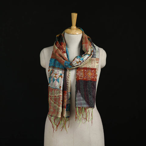 Bengal Kantha Handwork Patchwork Reversible Silk Stole 36