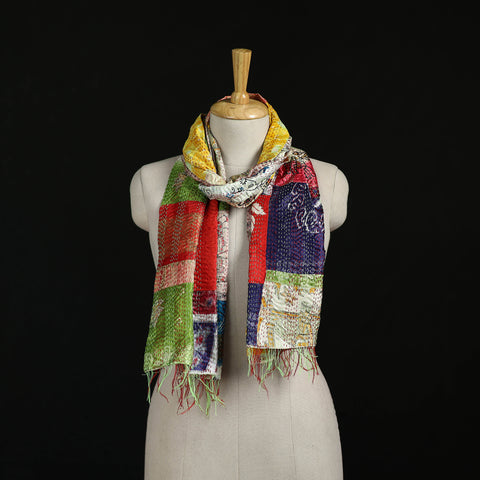 Bengal Kantha Handwork Patchwork Reversible Silk Stole 37