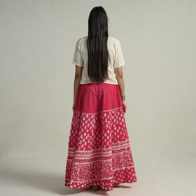 Pink Hand Batik Printed Running Stitch Cotton Long Skirt 
