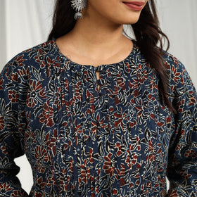 Blue Ajrakh Block Print Cotton Long Kurta 