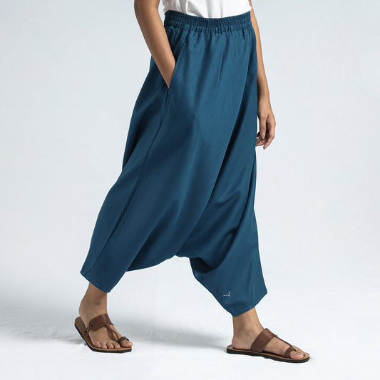 Prussian Blue - Plain Flex Cotton Elasticated Harem Pant (Free Size)