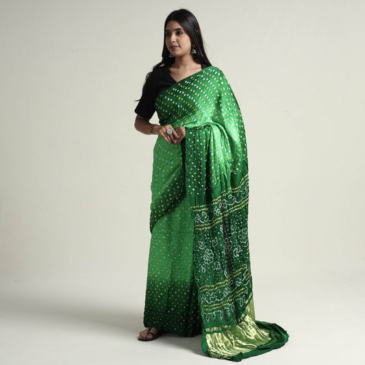 Green - Kutch Dani Bandhani Tie-Dye Gajji Silk Zari Work Saree