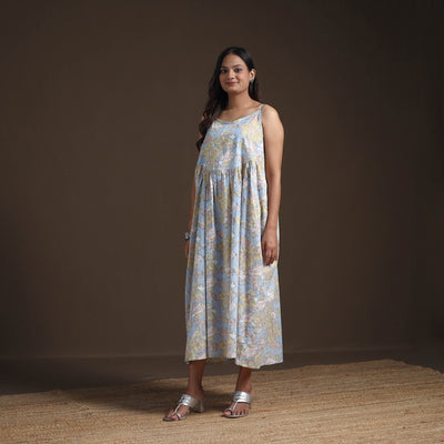 Sanganeri Floral Hand Block Print Cotton Flared Long Dress for Women 15