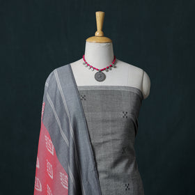 Jamdani Handloom Cotton Unstitched Dress Material: Kurta & Dupatta with Earrings 12