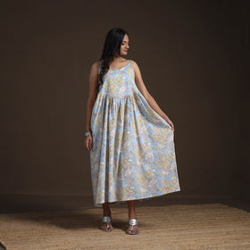 Sanganeri Floral Hand Block Print Cotton Flared Long Dress for Women 15