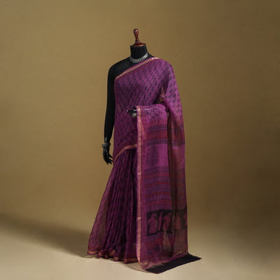Bagh Hand Block Print Natural Dyed Kota Doria Cotton Saree 25