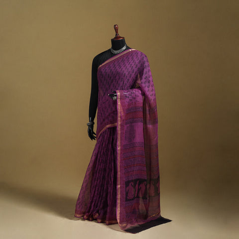 Bagh Hand Block Print Natural Dyed Kota Doria Cotton Saree 25