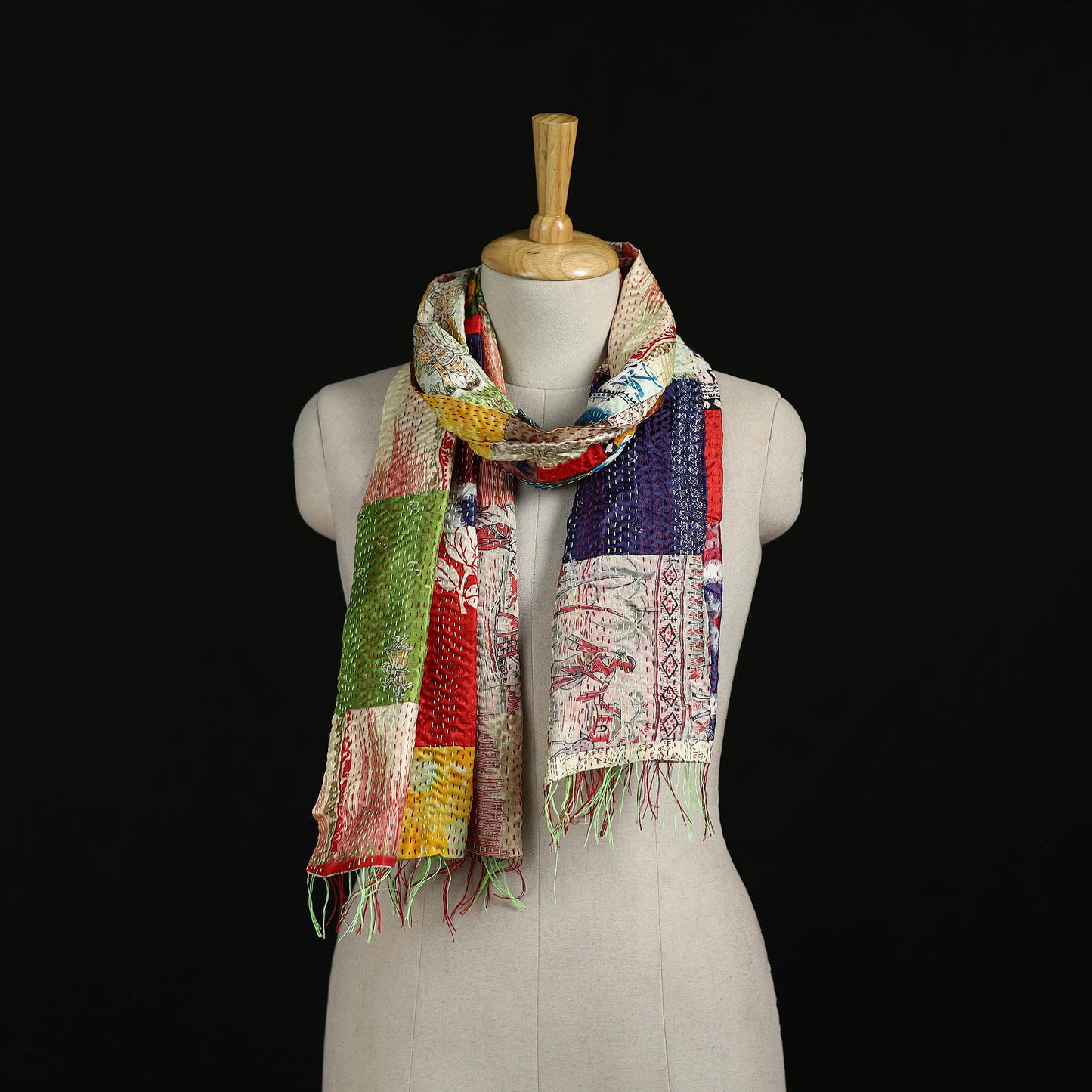 Bengal Kantha Handwork Patchwork Reversible Silk Stole 38