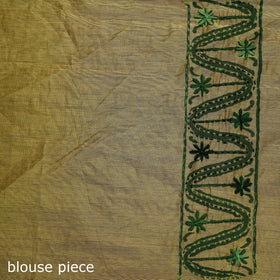 Yellow - Bengal Kantha Hand Embroidery Silk Cotton Chapa Work Saree 27