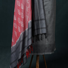 Jamdani Handloom Cotton Unstitched Dress Material: Kurta & Dupatta with Earrings 12