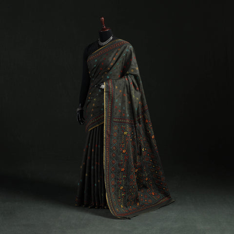 Bengal Kantha Hand Embroidery Silk Cotton Chapa Work Saree 28