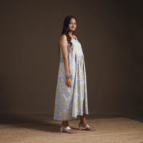 Sanganeri Floral Hand Block Print Cotton Flared Long Dress for Women 15