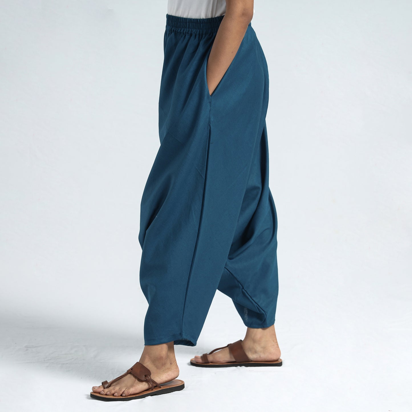 Prussian Blue - Plain Flex Cotton Elasticated Harem Pant (Free Size)