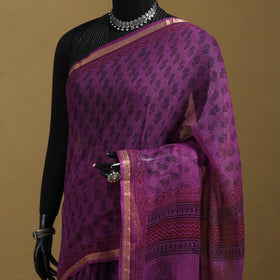 Bagh Hand Block Print Natural Dyed Kota Doria Cotton Saree 25